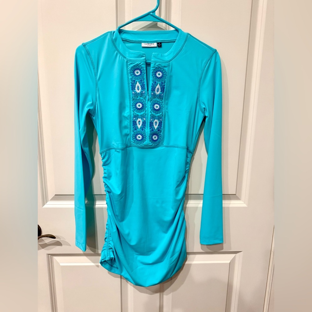 Cabana Life convertible ruched aqua Swim coverup and dress, small, new.